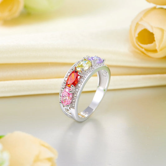 Anillo de aniversario multicolor de corte ovalado en plata de ley
