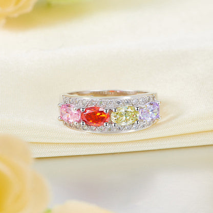 Anillo de aniversario multicolor de corte ovalado en plata de ley