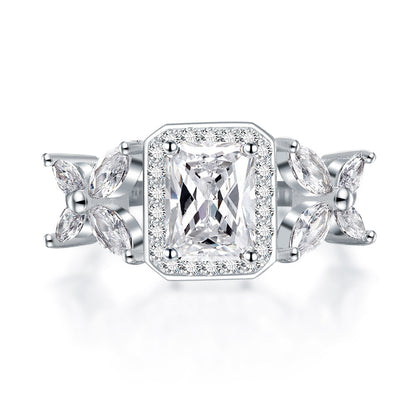 1.5 CT. Rectangular Princess Cut Simulated Diamond Butterfly Ring in Sterling Silver