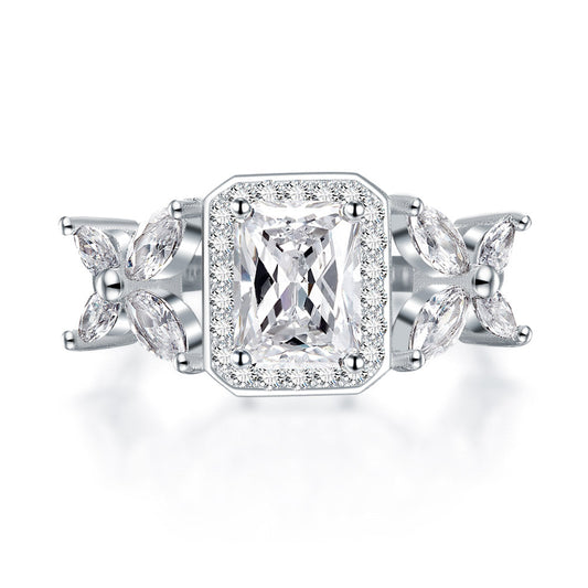 1.5 CT. Rectangular Princess Cut Simulated Diamond Butterfly Ring in Sterling Silver