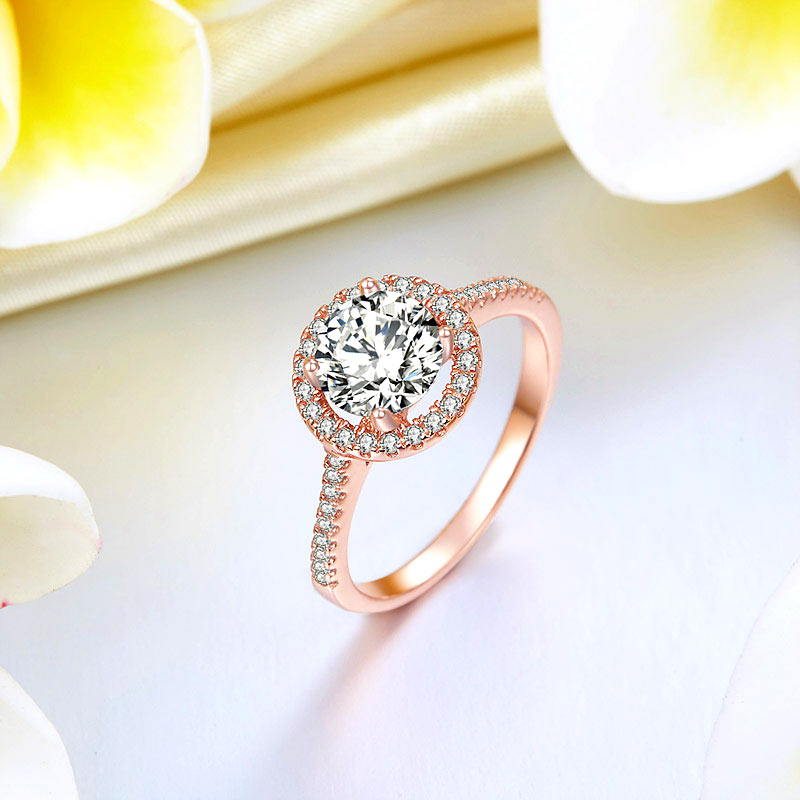 1.2 CT. Simulated Diamond Halo Ring in Rose Gold Sterling Silver