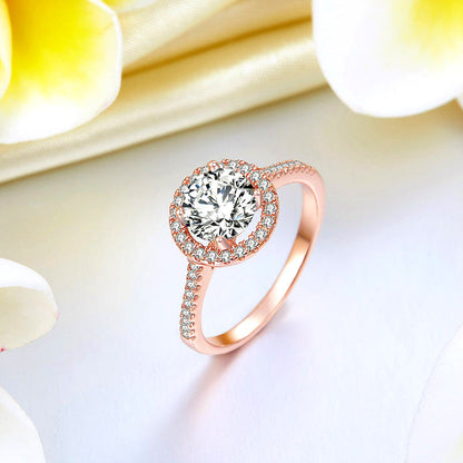 1.2 CT. Simulated Diamond Halo Ring in Rose Gold Sterling Silver