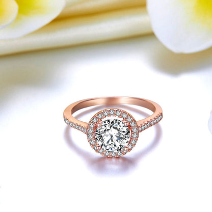 1.2 CT. Simulated Diamond Halo Ring in Rose Gold Sterling Silver