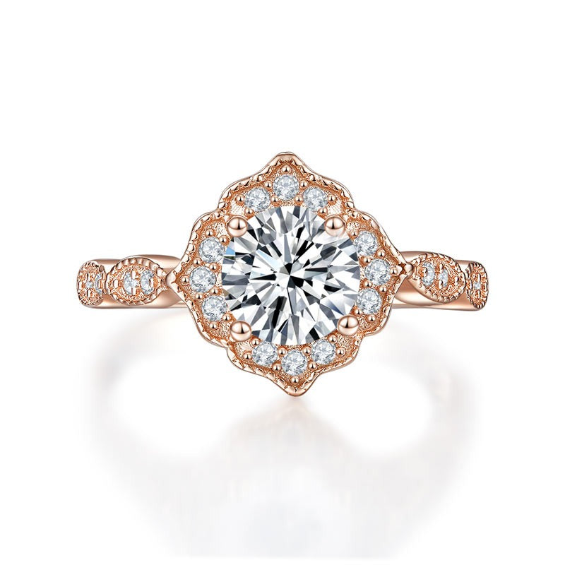 1 CT. Simulated Diamond Vintage Style Halo Ring in Rose Gold Plated Sterling Silver