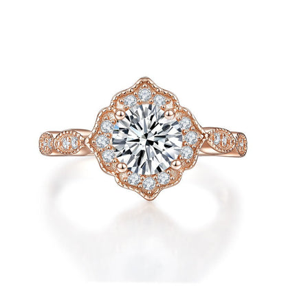 1 CT. Simulated Diamond Vintage Style Halo Ring in Rose Gold Plated Sterling Silver