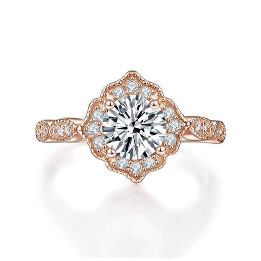 1 CT. Simulated Diamond Vintage Style Halo Ring in Rose Gold Plated Sterling Silver
