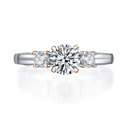 1 CT. Three-Stone Simulated Diamond Ring in Rose Gold Plated Sterling Silver