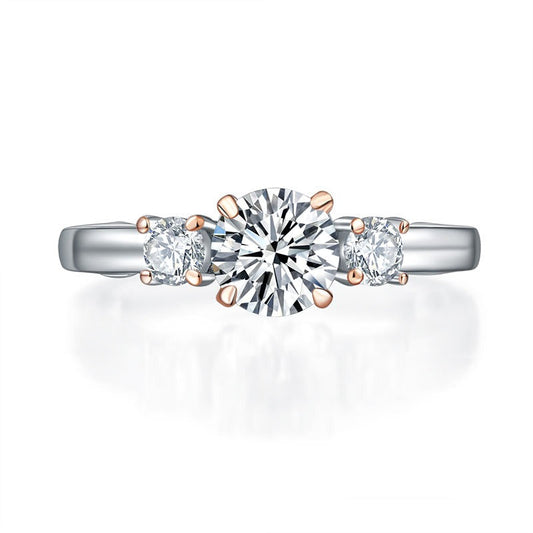 1 CT. Three-Stone Simulated Diamond Ring in Rose Gold Plated Sterling Silver