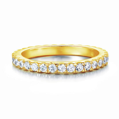 Anillo de eternidad de diamantes simulados redondos de 2 mm en plata de ley y oro amarillo.