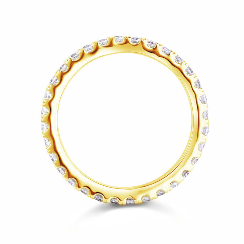 Anillo de eternidad de diamantes simulados redondos de 2 mm en plata de ley y oro amarillo.