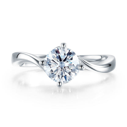 1 CT. Round Moissanite Diamond Solitaire Twist Shank Engagement Ring in Sterling Silver