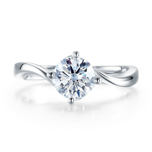 1 CT. Round Moissanite Diamond Solitaire Twist Shank Engagement Ring in Sterling Silver