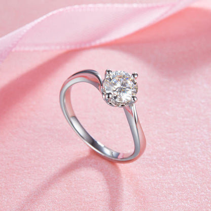 1 CT. Round Moissanite Diamond Solitaire Twist Shank Engagement Ring in Sterling Silver