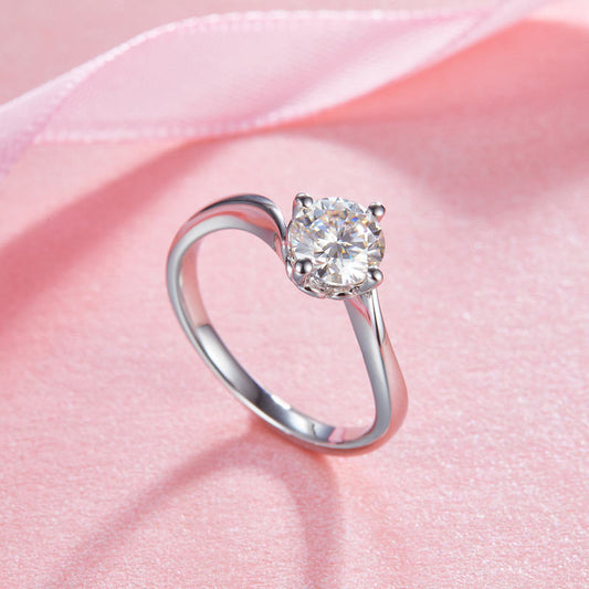 1 CT. Round Moissanite Diamond Solitaire Twist Shank Engagement Ring in Sterling Silver