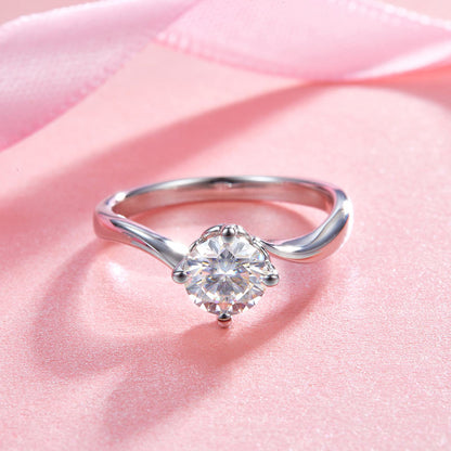 1 CT. Round Moissanite Diamond Solitaire Twist Shank Engagement Ring in Sterling Silver