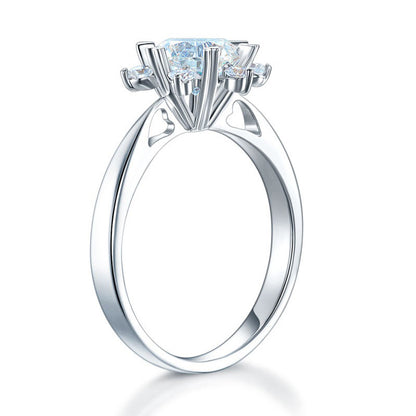 1 CT. Round Moissanite Diamond Flower Halo Engagement Ring in Sterling Silver