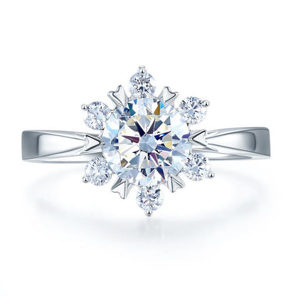 1 CT. Round Moissanite Diamond Flower Halo Engagement Ring in Sterling Silver