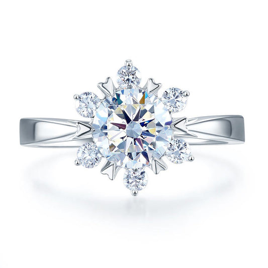 1 CT. Round Moissanite Diamond Flower Halo Engagement Ring in Sterling Silver