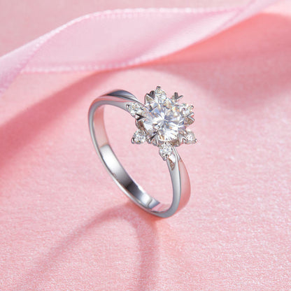 1 CT. Round Moissanite Diamond Flower Halo Engagement Ring in Sterling Silver