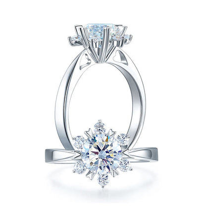 1 CT. Round Moissanite Diamond Flower Halo Engagement Ring in Sterling Silver