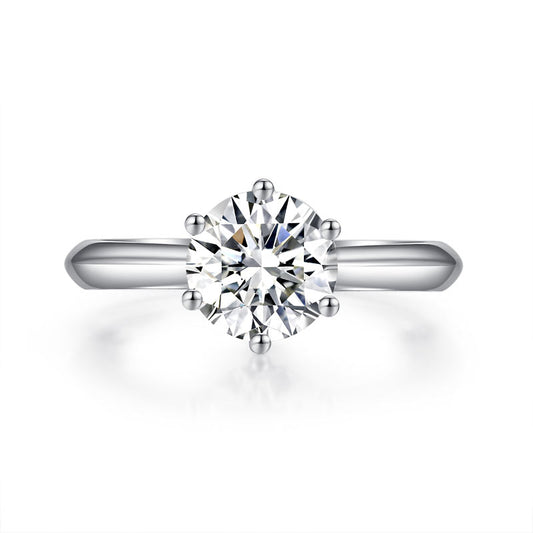Anillo de compromiso solitario de diamante y moissanita de 6 puntas de 1,5 quilates en plata de ley.