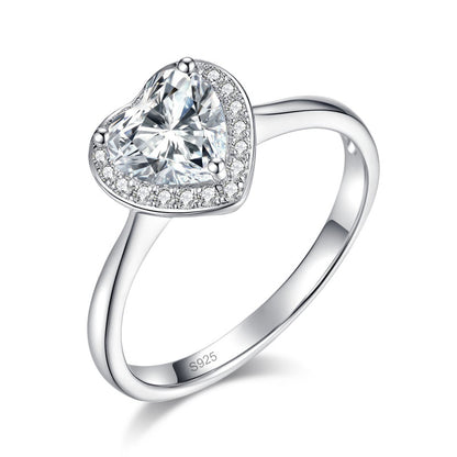 1 CT. Heart Cut Moissanite Diamond Halo Engagement Ring in Sterling Silver