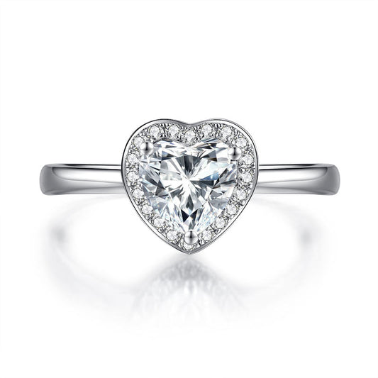 1 CT. Heart Cut Moissanite Diamond Halo Engagement Ring in Sterling Silver