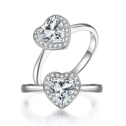 1 CT. Heart Cut Moissanite Diamond Halo Engagement Ring in Sterling Silver