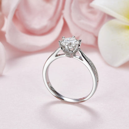 1 CT. Round Moissanite Diamond Pavé Engagement Ring in Sterling Silver