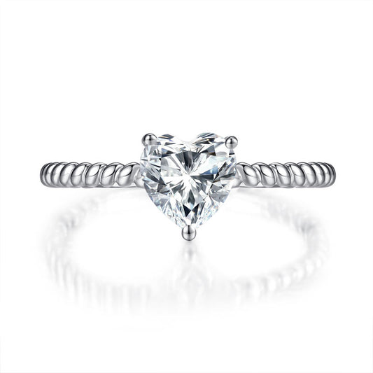 1 CT. Heart Cut Moissanite Diamond Solitaire Engagement Ring in Sterling Silver