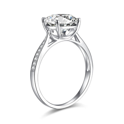 Bague de fiançailles en argent sterling avec diamants et moissanite ronde de 3 carats