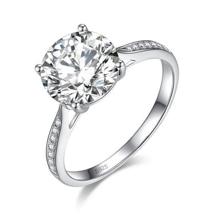 Bague de fiançailles en argent sterling avec diamants et moissanite ronde de 3 carats