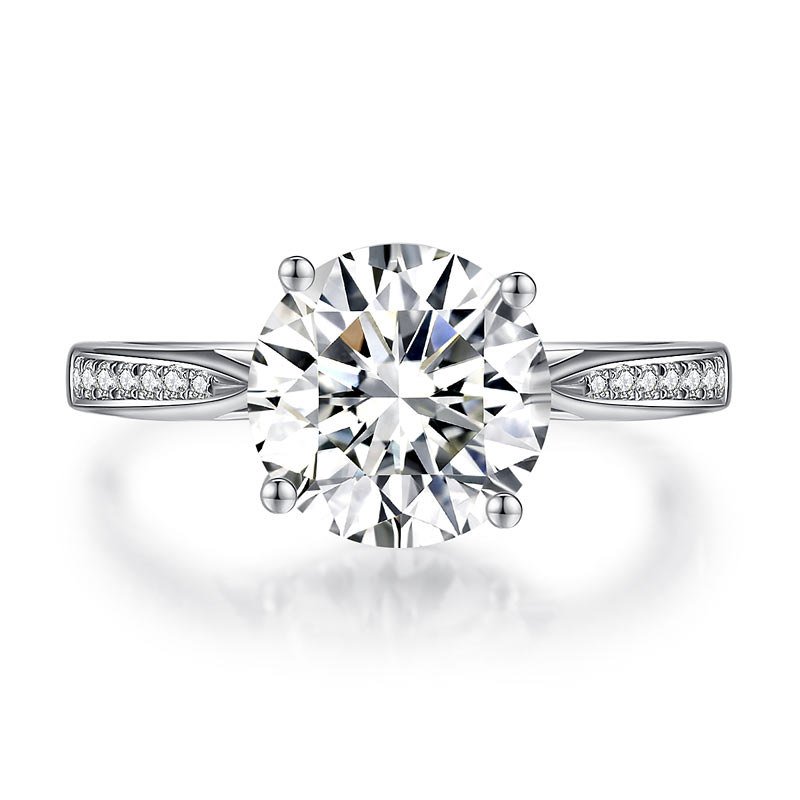 Bague de fiançailles en argent sterling avec diamants et moissanite ronde de 3 carats