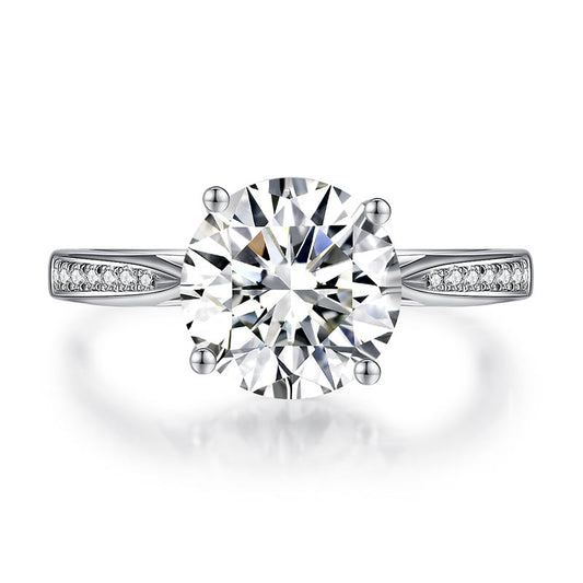 Anillo de compromiso de moissanita redonda de 3 quilates en plata de ley.