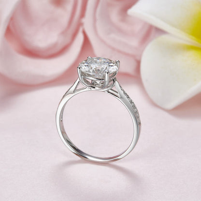 Bague de fiançailles en argent sterling avec diamants et moissanite ronde de 3 carats