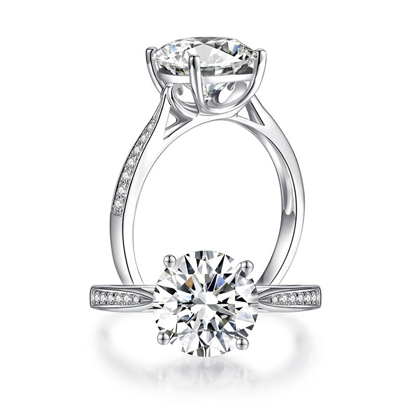 Bague de fiançailles en argent sterling avec diamants et moissanite ronde de 3 carats