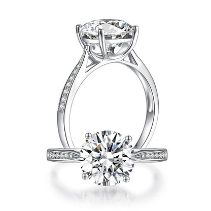 Bague de fiançailles en argent sterling avec diamants et moissanite ronde de 3 carats