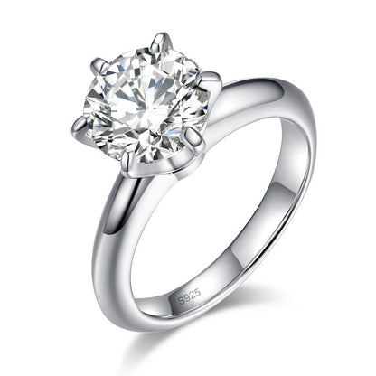Anillo de compromiso solitario con diamante de moissanita redondo de 3 quilates en plata de ley.