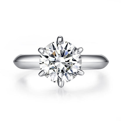 Anillo de compromiso solitario con diamante de moissanita redondo de 3 quilates en plata de ley.