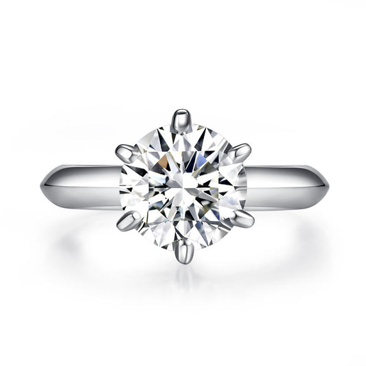Anillo de compromiso solitario con diamante de moissanita redondo de 3 quilates en plata de ley.