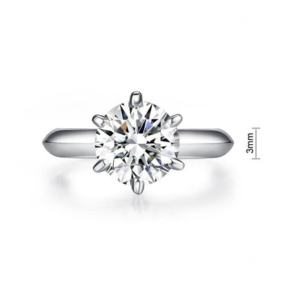 Anillo de compromiso solitario con diamante de moissanita redondo de 3 quilates en plata de ley.