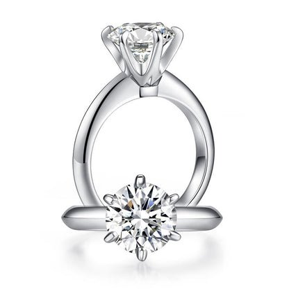 Anillo de compromiso solitario con diamante de moissanita redondo de 3 quilates en plata de ley.