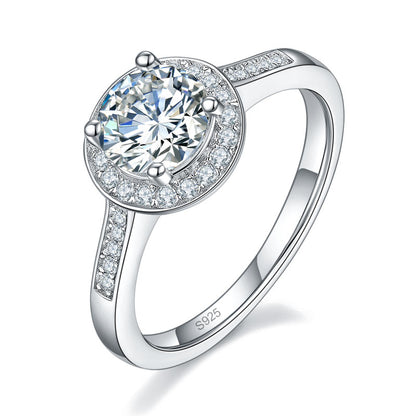 1 CT. Round Moissanite Diamond Halo Engagement Ring in Sterling Silver