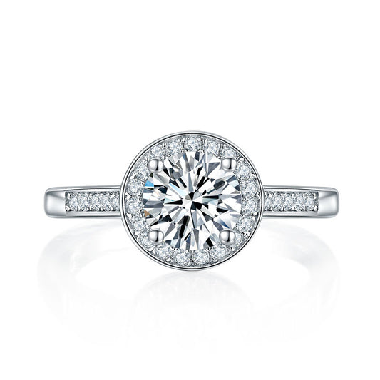 1 CT. Round Moissanite Diamond Halo Engagement Ring in Sterling Silver