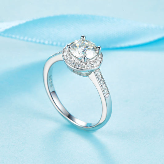 1 CT. Round Moissanite Diamond Halo Engagement Ring in Sterling Silver