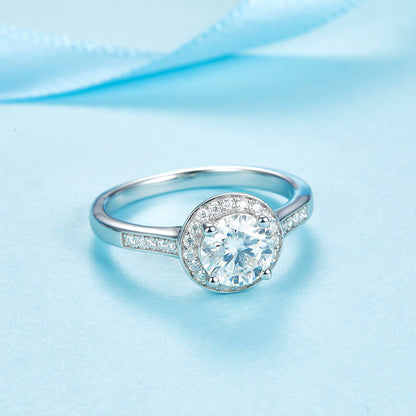 1 CT. Round Moissanite Diamond Halo Engagement Ring in Sterling Silver
