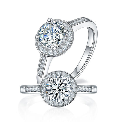 1 CT. Round Moissanite Diamond Halo Engagement Ring in Sterling Silver