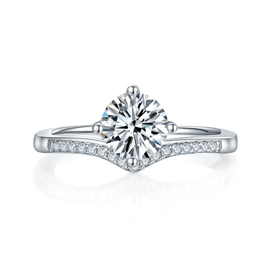 1 CT. Round Moissanite Diamond Pavé Engagement Ring in Sterling Silver