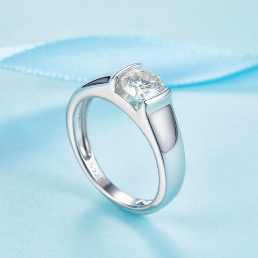 1 CT. Round Moissanite Diamond Ring in Sterling Silver for Men