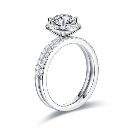 1 CT. Round Moissanite Diamond Halo Bridal Set in Sterling Silver